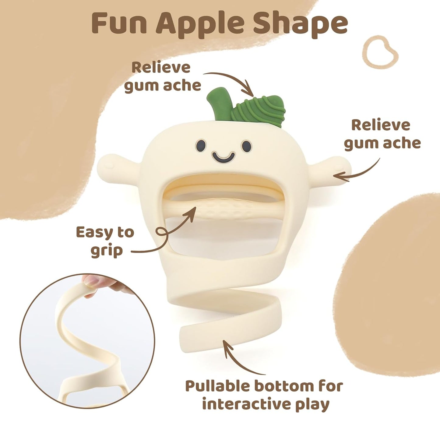 Baby High Chair Suction Toys Teething Chew - Silicone Apple Teething Relief Toys Silicone Teethers Table Toys, Food Grade Silicon for 6 12 18 Months(Beige)