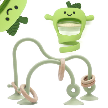Baby High Chair Suction Toys Teething Chew - Silicone Apple Teething Relief Toys Silicone Teethers Table Toys, Food Grade Silicon for 6 12 18 Months(Beige)