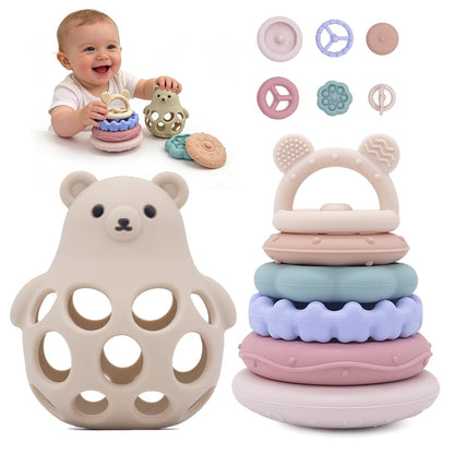 Baby High Chair Suction Toys Teething Chew - Silicone Apple Teething Relief Toys Silicone Teethers Table Toys, Food Grade Silicon for 6 12 18 Months(Beige)