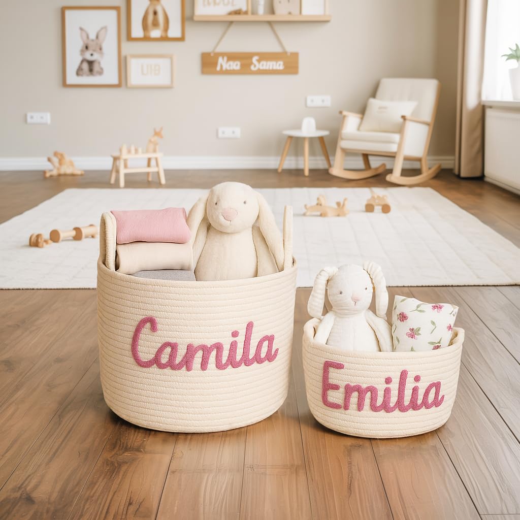 Personalized Baby Basket for Nursery, Baby Showers Gifts for Newborn, Nursery Name Basket, Custom Storage Baskets, Embroidery Storage for Newborn (Easter Basket 1)