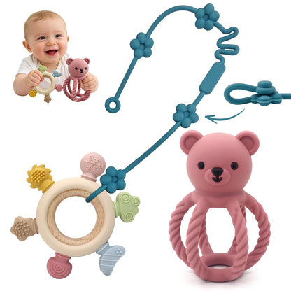 Baby High Chair Suction Toys Teething Chew - Silicone Apple Teething Relief Toys Silicone Teethers Table Toys, Food Grade Silicon for 6 12 18 Months(Beige)