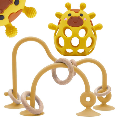Baby High Chair Suction Toys Teething Chew - Silicone Apple Teething Relief Toys Silicone Teethers Table Toys, Food Grade Silicon for 6 12 18 Months(Beige)