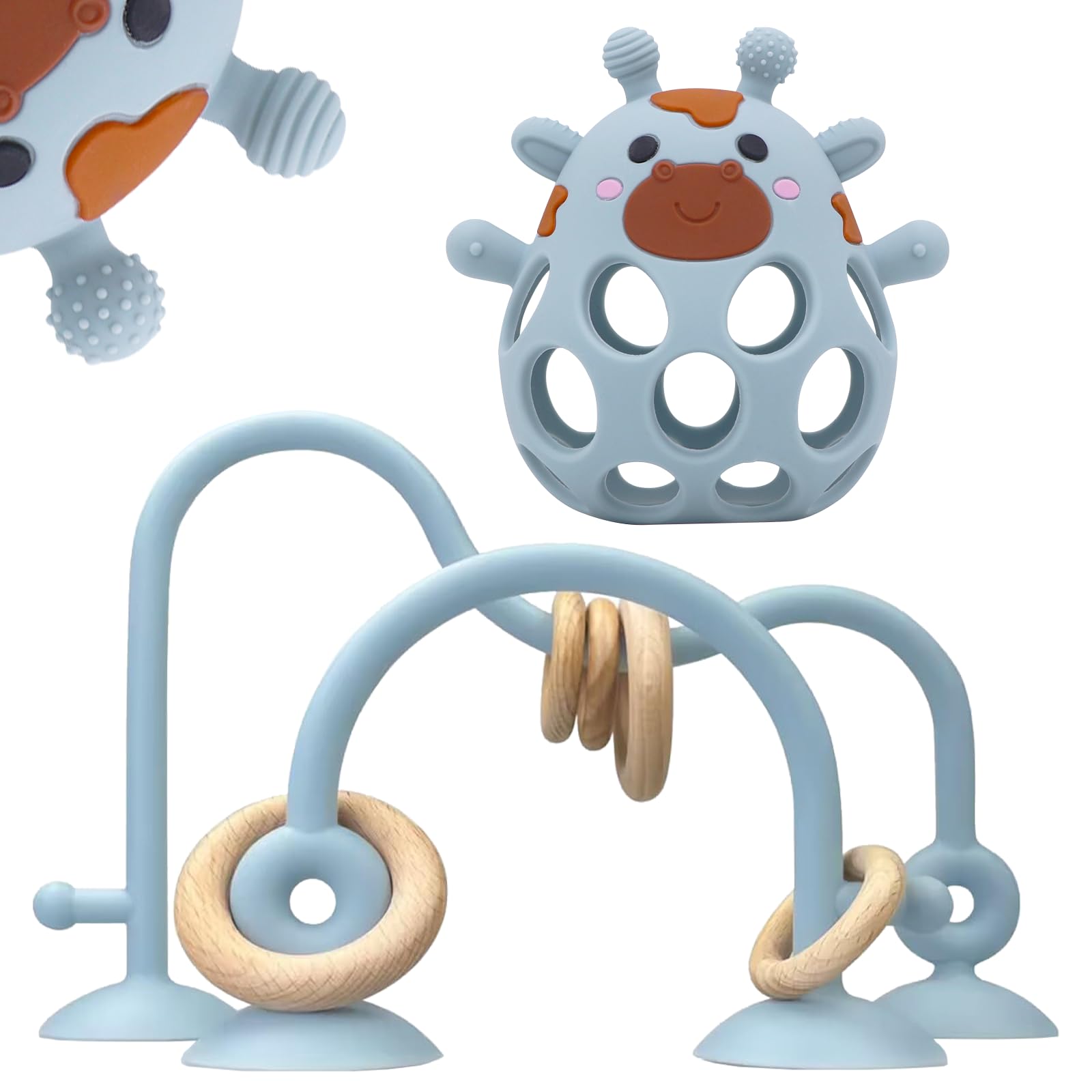 Baby High Chair Suction Toys Teething Chew - Silicone Apple Teething Relief Toys Silicone Teethers Table Toys, Food Grade Silicon for 6 12 18 Months(Beige)