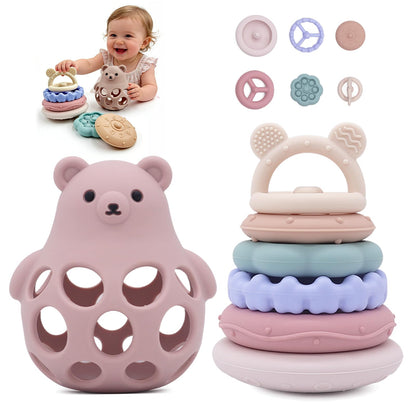Baby High Chair Suction Toys Teething Chew - Silicone Apple Teething Relief Toys Silicone Teethers Table Toys, Food Grade Silicon for 6 12 18 Months(Beige)