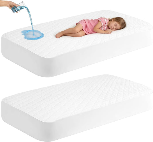 2 Pack Waterproof Mattress Protector Crib,Cotton 24X38 Fitted Crib Sheets Crib Mattress Protector Sheets,Soft Bed Sheets,Washable Little Bed Sheets,Neutral for Boy,Girl,Toddler(White,24X38inch)
