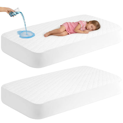 2 Pack Waterproof Mattress Protector Crib,Cotton 24X38 Fitted Crib Sheets Crib Mattress Protector Sheets,Soft Bed Sheets,Washable Little Bed Sheets,Neutral for Boy,Girl,Toddler(White,24X38inch)