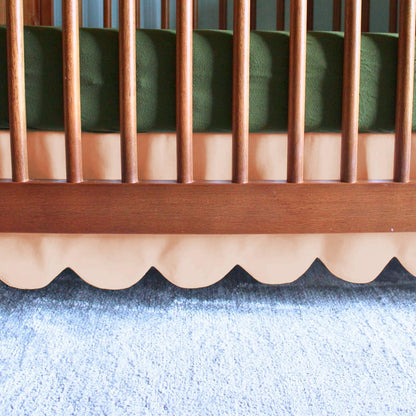 1Pcs Scalloped Edge Mini Crib Bed Skirt - 24"x 38" + 10" Drop Lenght with Split Corners for Baby Boys Girls Soft 4-Sided Bed Skirt 100% Microfiber Fabric - Black Solid