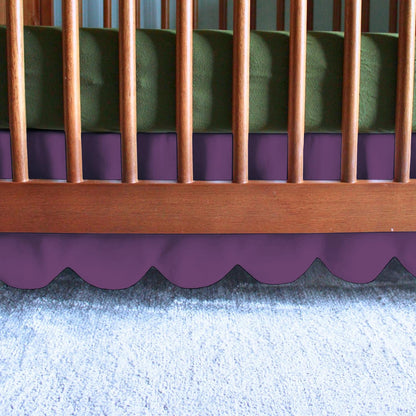 1Pcs Scalloped Edge Mini Crib Bed Skirt - 24"x 38" + 10" Drop Lenght with Split Corners for Baby Boys Girls Soft 4-Sided Bed Skirt 100% Microfiber Fabric - Black Solid