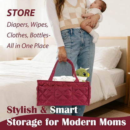 Baby Diaper Caddy Organizer, Nursery Storage Basket for Newborn Essentials, Travel Baby Basket for Diapers Baby Wipes, Organizer Tote Bag Storage Bin, Baby Shower Gifts (Maroon)