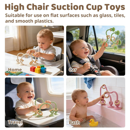 Baby High Chair Suction Toys Teething Chew - Silicone Apple Teething Relief Toys Silicone Teethers Table Toys, Food Grade Silicon for 6 12 18 Months(Beige)