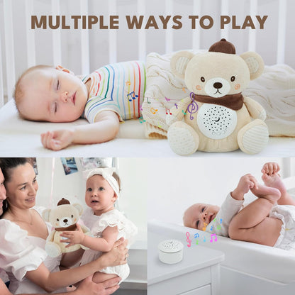 Baby Sleep Soother Bedtime Bear with Night Light Star Projector, Soft Cotton Stuffed Animal Toys for Boys Girls, Lullaby Music, White Noise for Newborn Shower Gifts