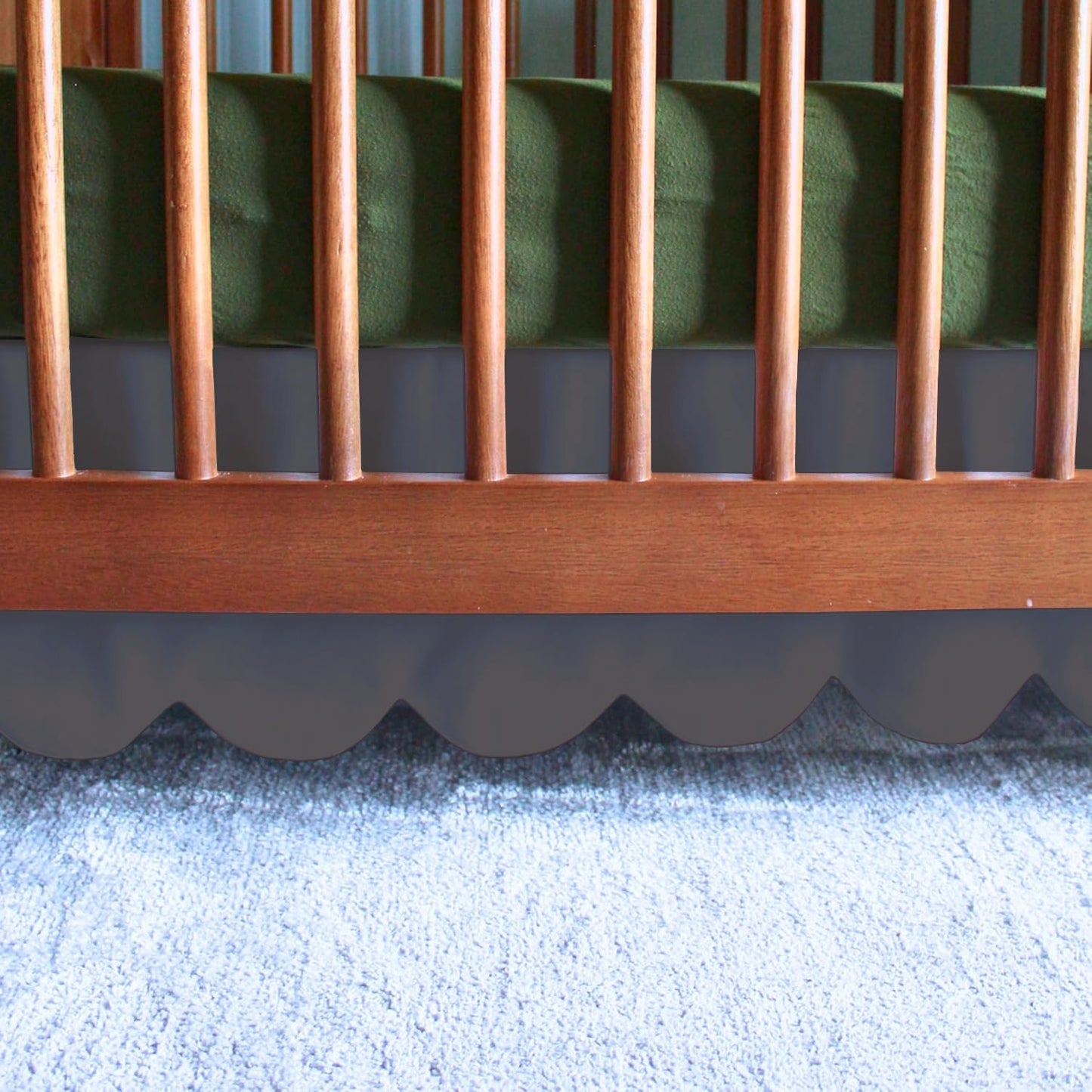 1Pcs Scalloped Edge Mini Crib Bed Skirt - 24"x 38" + 10" Drop Lenght with Split Corners for Baby Boys Girls Soft 4-Sided Bed Skirt 100% Microfiber Fabric - Black Solid