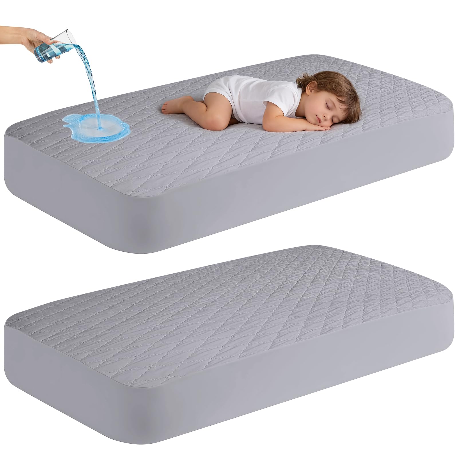 2 Pack Waterproof Mattress Protector Crib,Cotton 24X38 Fitted Crib Sheets Crib Mattress Protector Sheets,Soft Bed Sheets,Washable Little Bed Sheets,Neutral for Boy,Girl,Toddler(White,24X38inch)