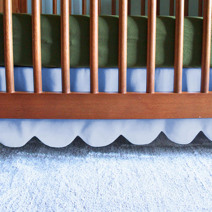 1Pcs Scalloped Edge Mini Crib Bed Skirt - 24"x 38" + 10" Drop Lenght with Split Corners for Baby Boys Girls Soft 4-Sided Bed Skirt 100% Microfiber Fabric - Black Solid