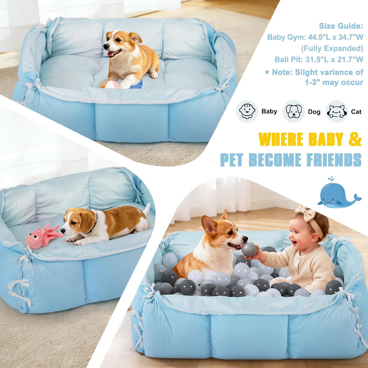 5-in-1 Tummy Time Mat Baby Activity Gym with Cartoon Pattern, Extra Thick Plush Play Floor Mat