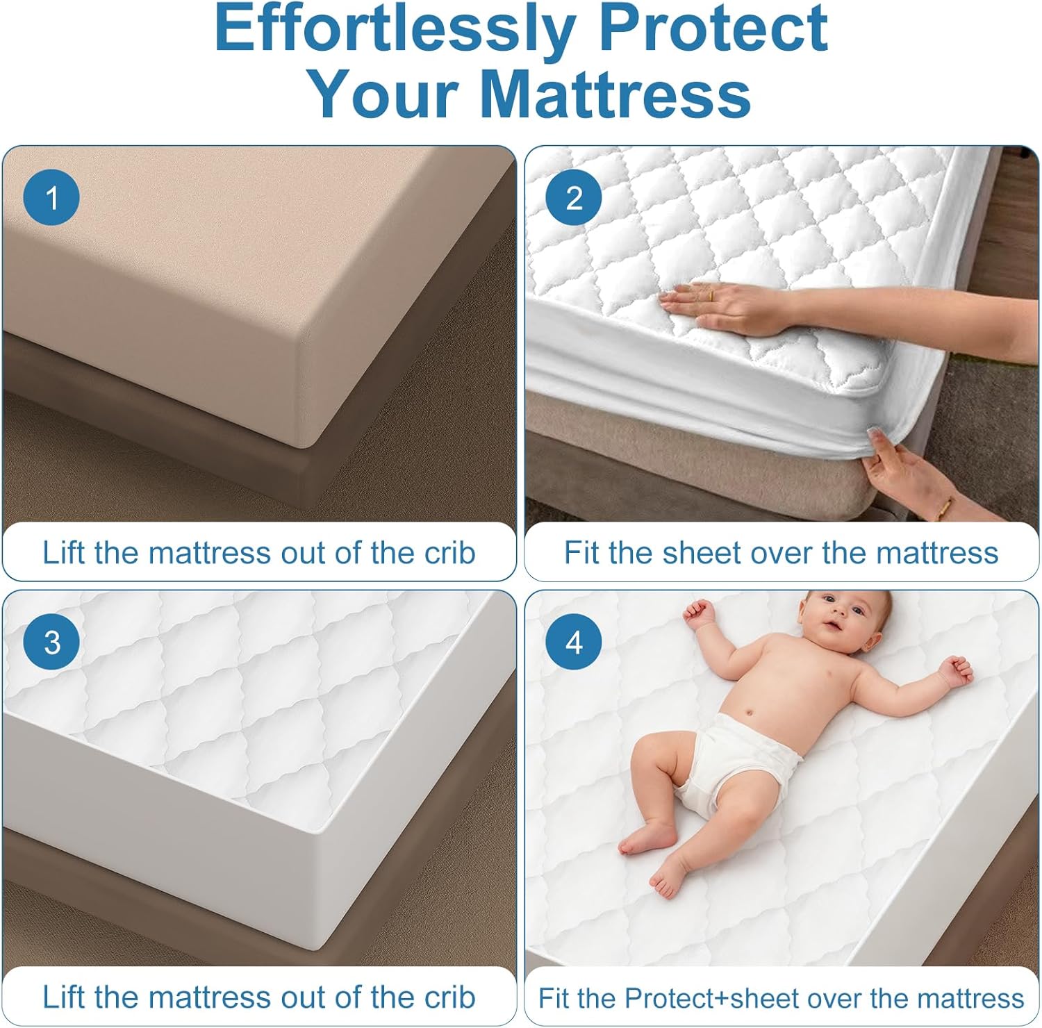 2 Pack Waterproof Mattress Protector Crib,Cotton 24X38 Fitted Crib Sheets Crib Mattress Protector Sheets,Soft Bed Sheets,Washable Little Bed Sheets,Neutral for Boy,Girl,Toddler(White,24X38inch)