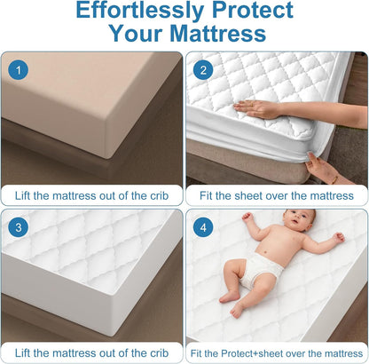2 Pack Waterproof Mattress Protector Crib,Cotton 24X38 Fitted Crib Sheets Crib Mattress Protector Sheets,Soft Bed Sheets,Washable Little Bed Sheets,Neutral for Boy,Girl,Toddler(White,24X38inch)