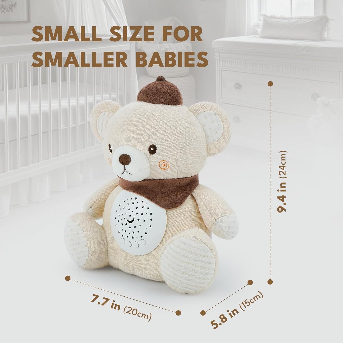 Baby Sleep Soother Bedtime Bear with Night Light Star Projector, Soft Cotton Stuffed Animal Toys for Boys Girls, Lullaby Music, White Noise for Newborn Shower Gifts
