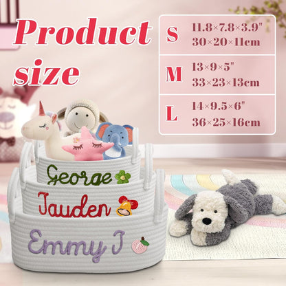 Personalized Baby Basket with Name - Custom Cotton Rope Storage Basket & Organizer for Nursery, Diaper Caddy and Keepsakes, Baby Shower Gifts