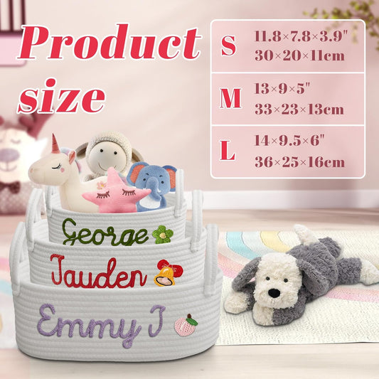 Personalized Baby Basket with Name - Custom Cotton Rope Storage Basket & Organizer for Nursery, Diaper Caddy and Keepsakes, Baby Shower Gifts