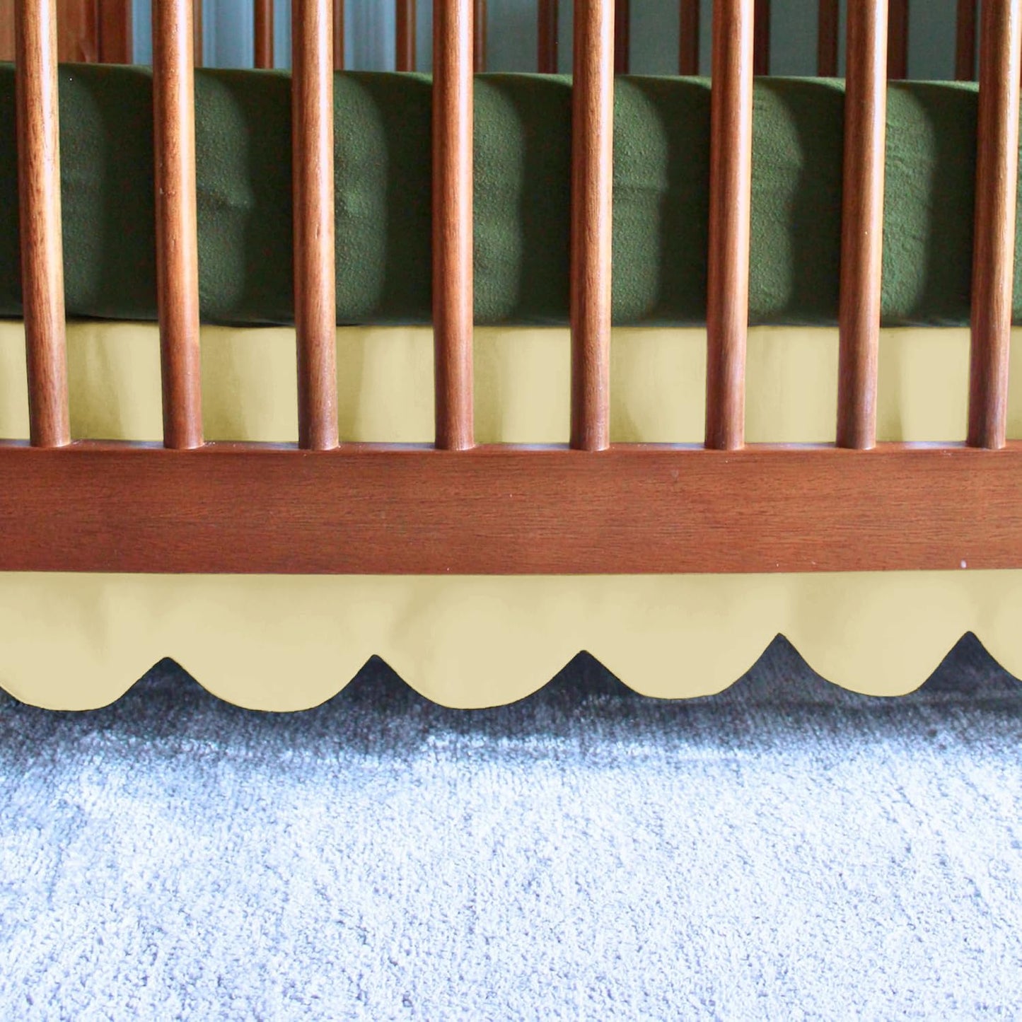 1Pcs Scalloped Edge Mini Crib Bed Skirt - 24"x 38" + 10" Drop Lenght with Split Corners for Baby Boys Girls Soft 4-Sided Bed Skirt 100% Microfiber Fabric - Black Solid