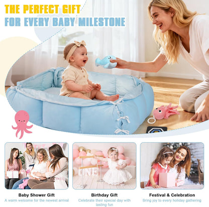 5-in-1 Tummy Time Mat Baby Activity Gym with Cartoon Pattern, Extra Thick Plush Play Floor Mat