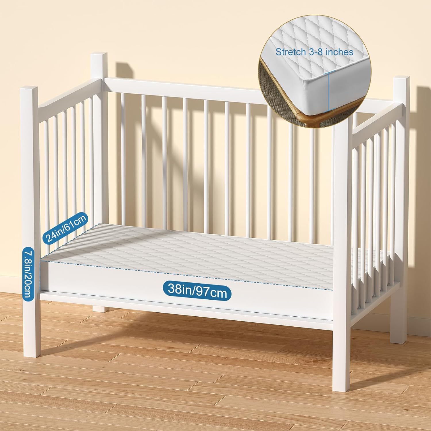 2 Pack Waterproof Mattress Protector Crib,Cotton 24X38 Fitted Crib Sheets Crib Mattress Protector Sheets,Soft Bed Sheets,Washable Little Bed Sheets,Neutral for Boy,Girl,Toddler(White,24X38inch)