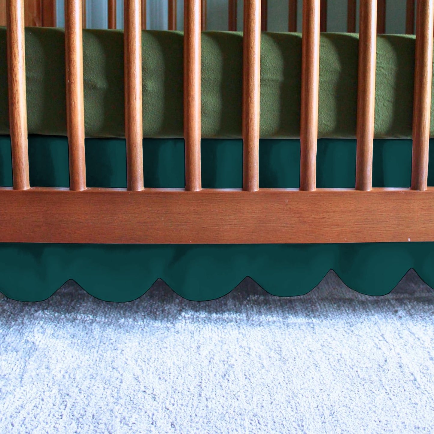 1Pcs Scalloped Edge Mini Crib Bed Skirt - 24"x 38" + 10" Drop Lenght with Split Corners for Baby Boys Girls Soft 4-Sided Bed Skirt 100% Microfiber Fabric - Black Solid