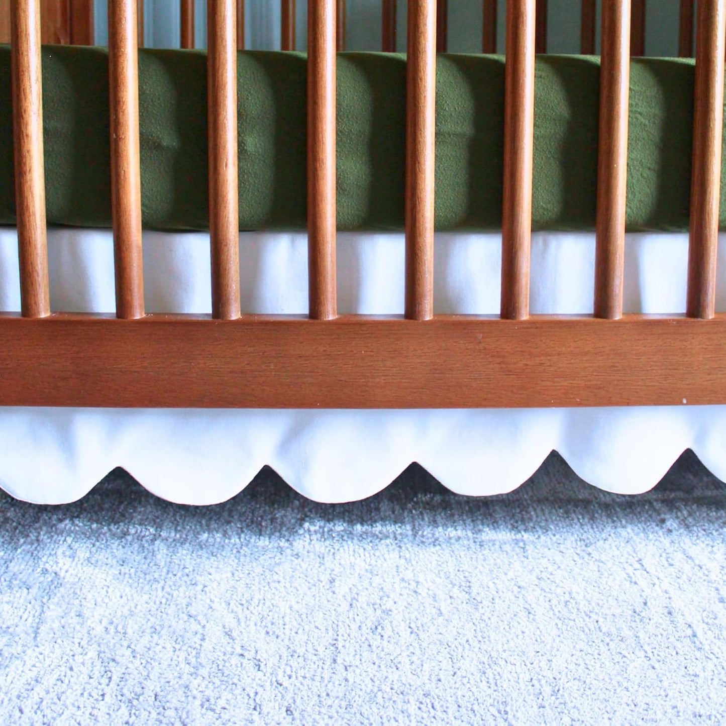 1Pcs Scalloped Edge Mini Crib Bed Skirt - 24"x 38" + 10" Drop Lenght with Split Corners for Baby Boys Girls Soft 4-Sided Bed Skirt 100% Microfiber Fabric - Black Solid