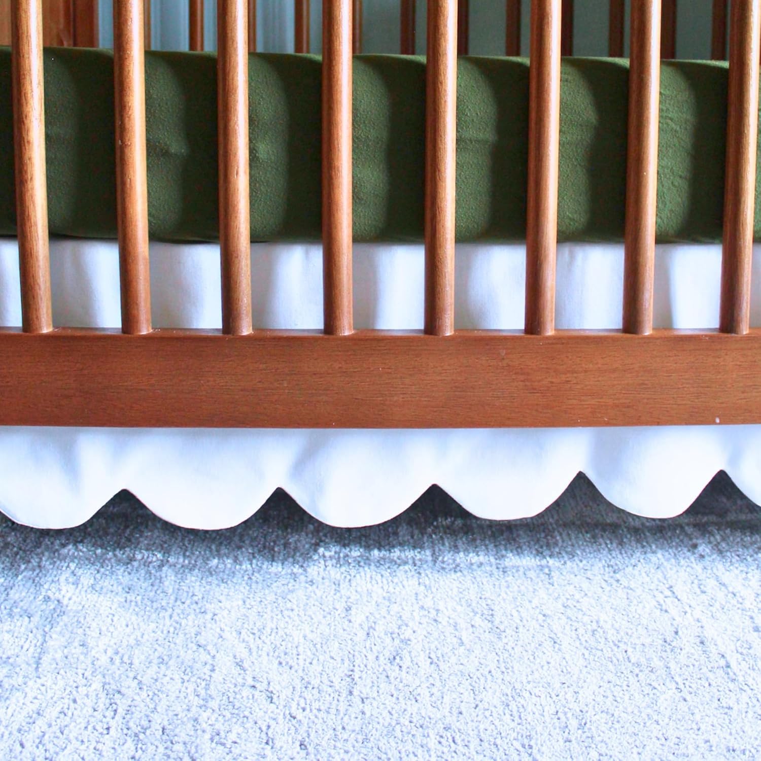 1Pcs Scalloped Edge Mini Crib Bed Skirt - 24"x 38" + 10" Drop Lenght with Split Corners for Baby Boys Girls Soft 4-Sided Bed Skirt 100% Microfiber Fabric - Black Solid