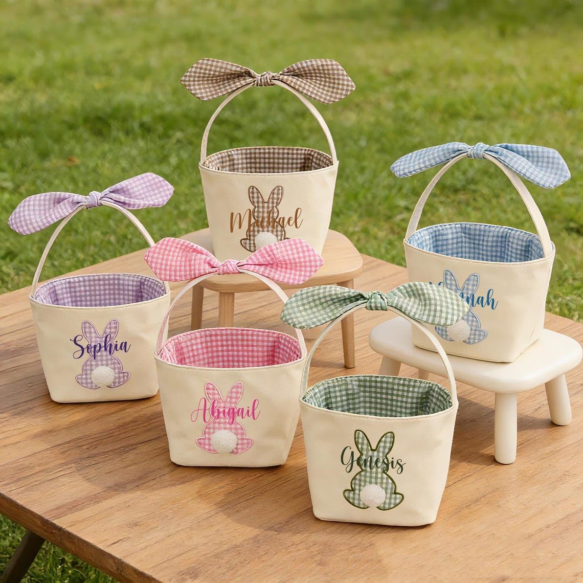 Personalized Baby Basket for Nursery, Baby Showers Gifts for Newborn, Nursery Name Basket, Custom Storage Baskets, Embroidery Storage for Newborn (Easter Basket 1)