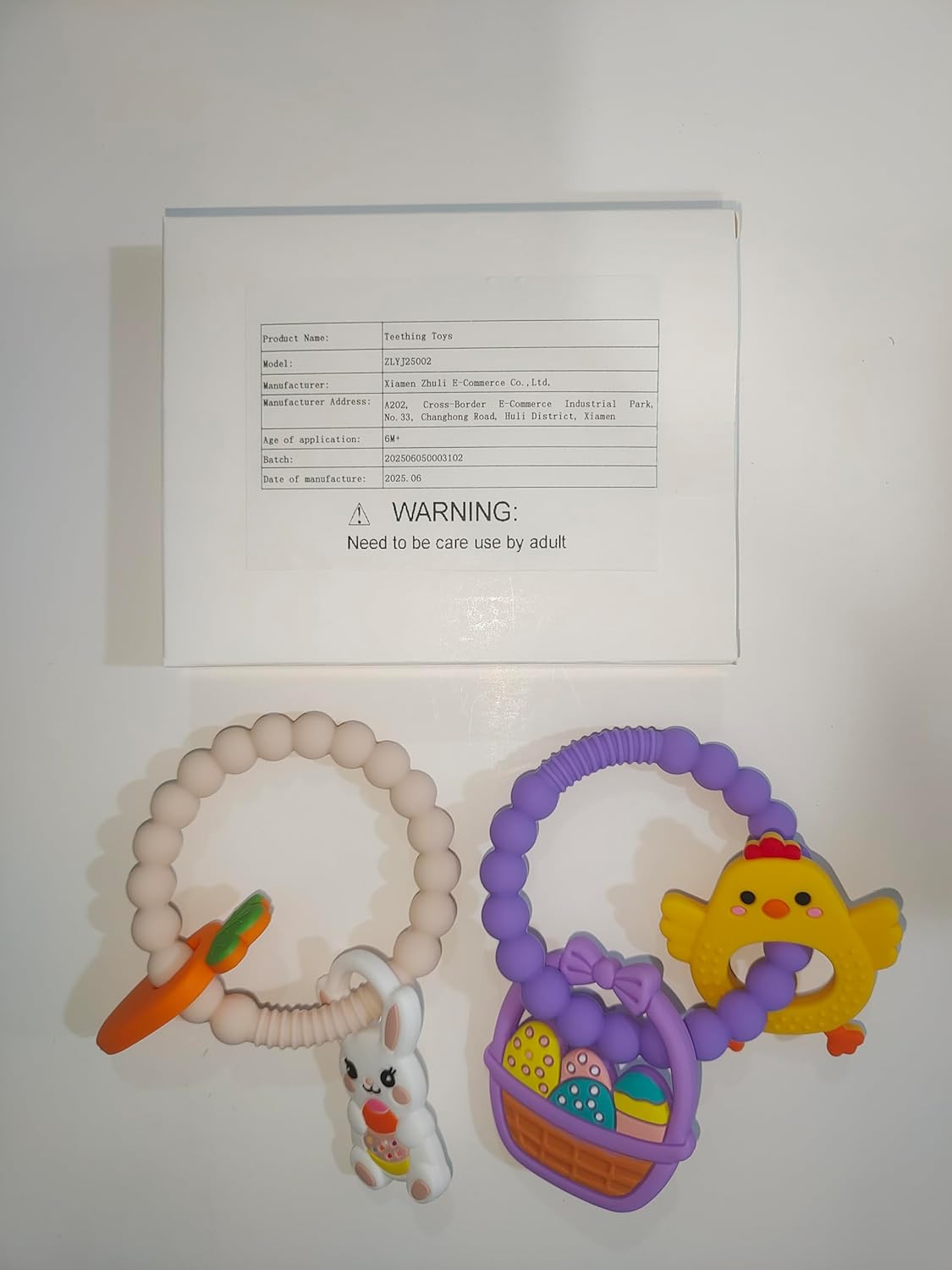 2 PCS Easter Baby Teething Ring Toys, Silicone Carrot Bunny Egg Teether for Newborns Infants Toddlers, Baby Easter Basket Stuffers Baby's First Gifts Girl Boy Sensory Chew Bracelet