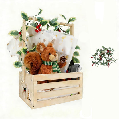 Wooden Baby Shower Crate Closet, Baby Basket With Artificial Garland Wreath & Accessories - Baby Shower Basket for Newborn Boys Girls, Pregnancy Gifts for New Parents