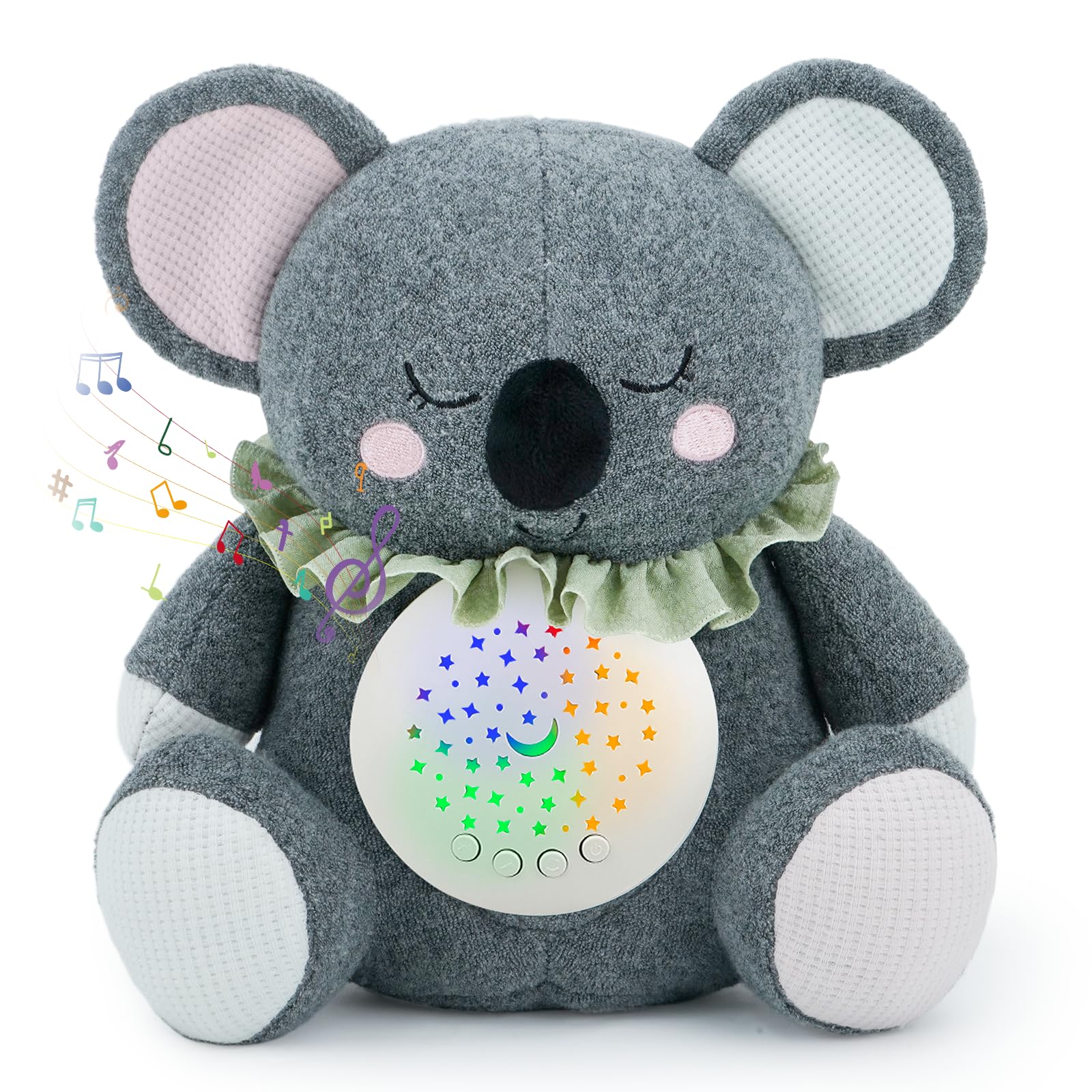 Baby Sleep Soother Bedtime Bear with Night Light Star Projector, Soft Cotton Stuffed Animal Toys for Boys Girls, Lullaby Music, White Noise for Newborn Shower Gifts