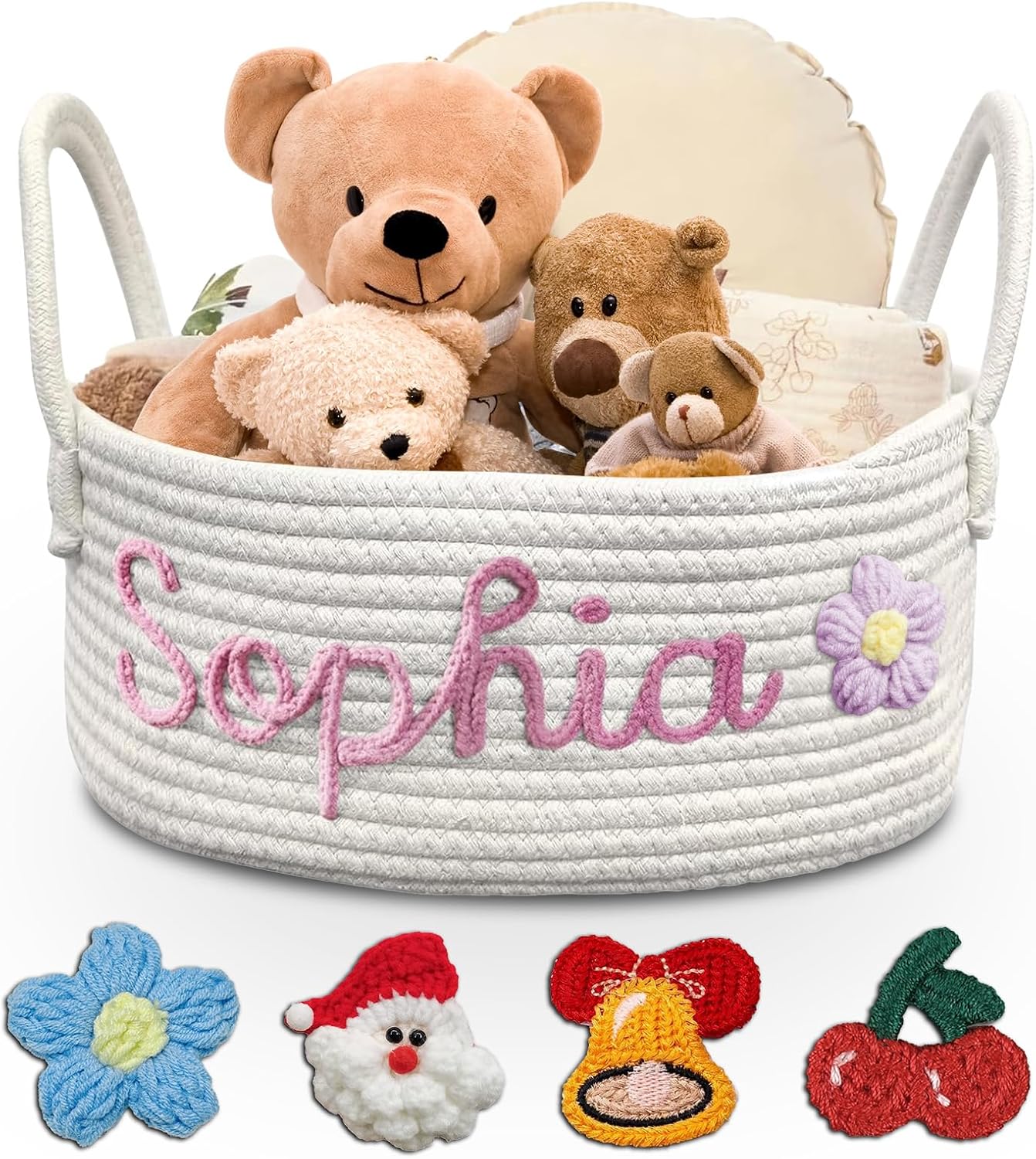 Personalized Baby Basket with Name - Custom Cotton Rope Storage Basket & Organizer for Nursery, Diaper Caddy and Keepsakes, Baby Shower Gifts