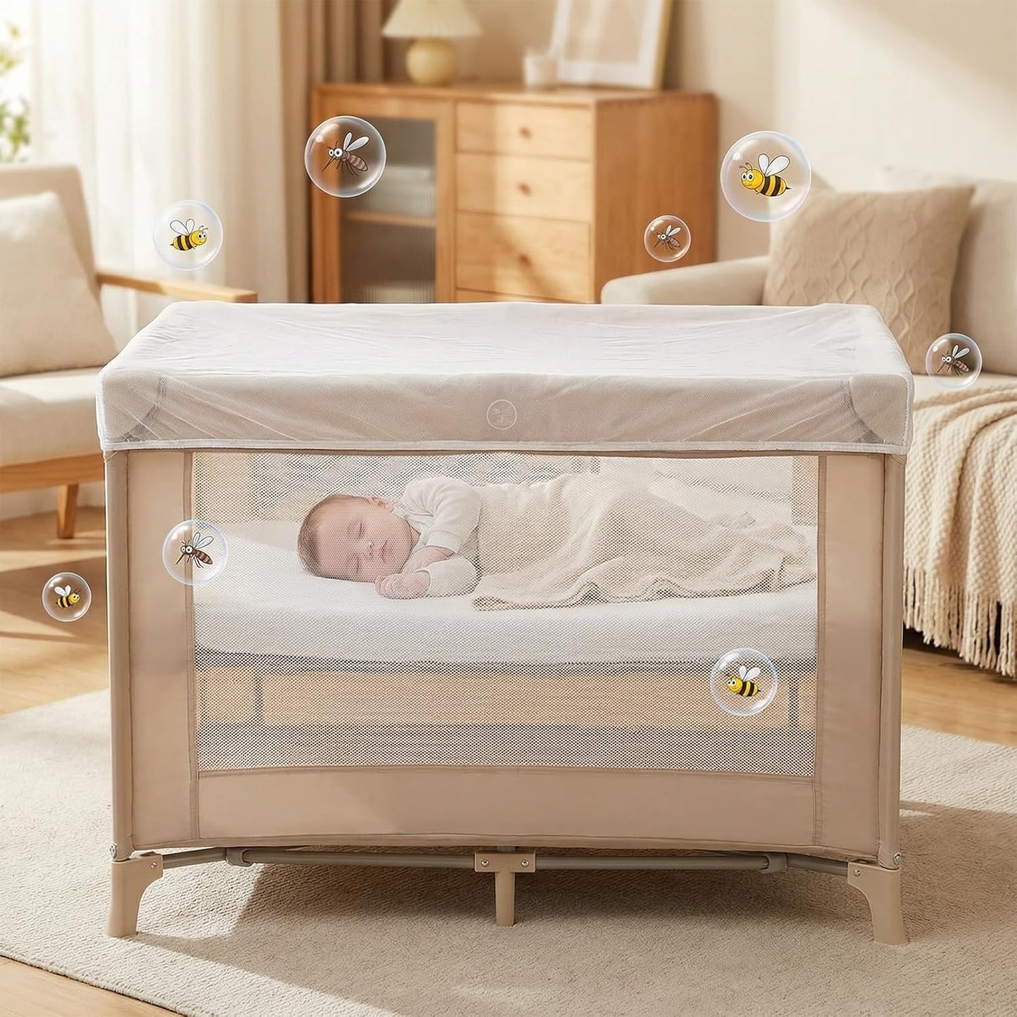 2Pcs Mosquito Net for Baby Bed Stroller, Breathable Portable Netting Cover for Bassinet, Travel Mini Crib, Car Seat, Cradle, Playard