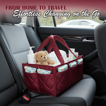 Baby Diaper Caddy Organizer, Nursery Storage Basket for Newborn Essentials, Travel Baby Basket for Diapers Baby Wipes, Organizer Tote Bag Storage Bin, Baby Shower Gifts (Maroon)